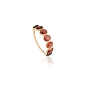 Solid 18K Yellow Gold Natural Garnet Wedding Band January Birthstone Eternity Stackable Minimalist Ring Gift For Her