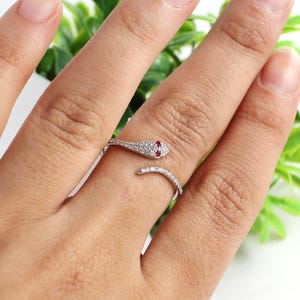 Ruby Gold Snake Ring, Solid 14K White Gold, Real Diamond Snake Ring, Serpent Band Ring, Minimalist Ring, Animal Ring, Ruby Snake Ring Gift