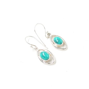 Natural Turquoise Silver Earring, 925 Sterling Silver, Ear Wire Earrings, Dangle Earring, Bezel Setting Earrings, Turquoise Earring Gift Her