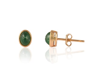 Natural Emerald Gold Earring, Solid 14K Gold Earring, Dainty Emerald Studs, May Birthstone Earring, Minimalist Drop Earring, Gold Tiny Studs