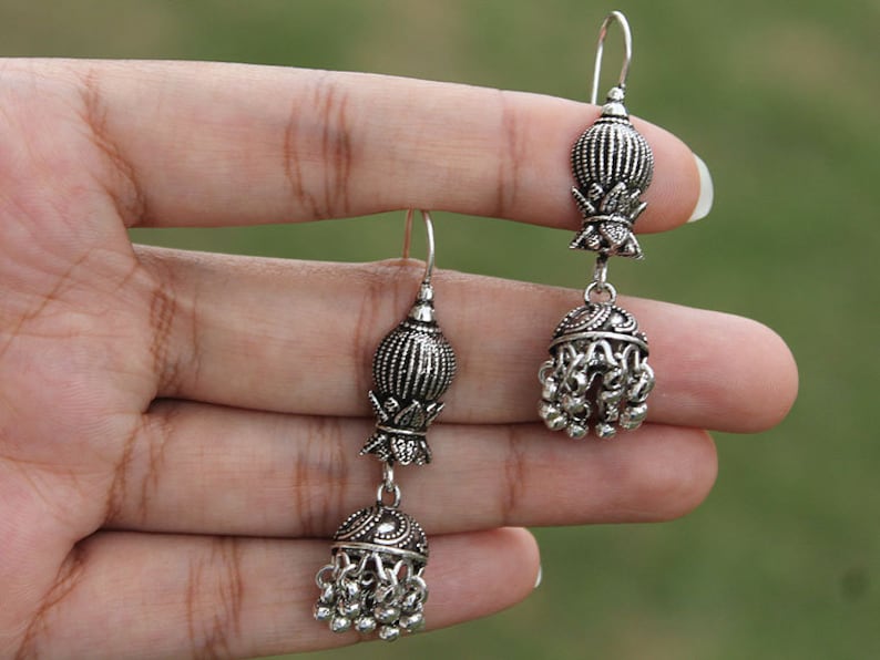 Ethnic Jhumki Oxidized Silver Earring 925 Sterling Silver NEW YEAR PRESENTS