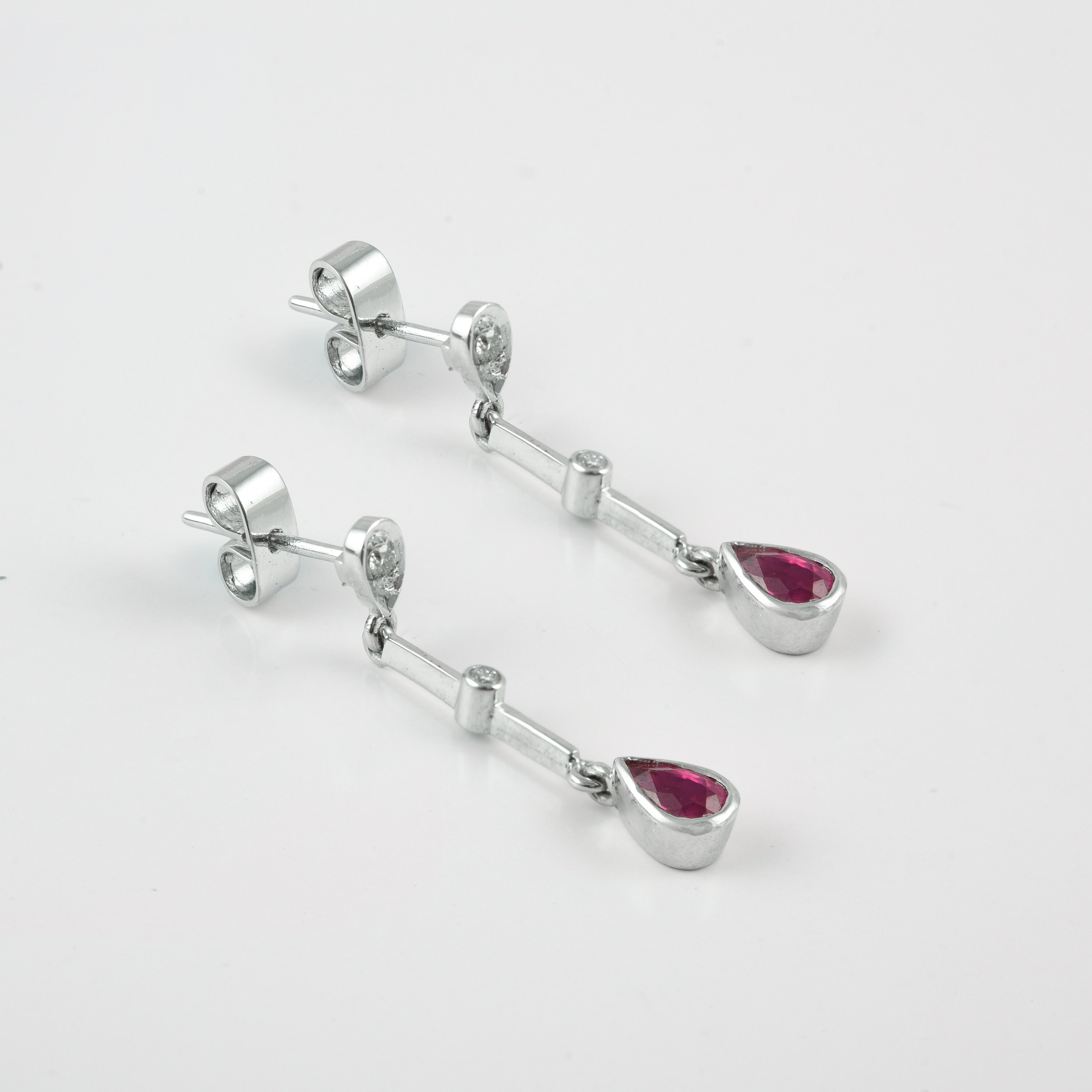 Solid 14K White Gold Earrings Classic Ruby Diamond Earring | Etsy