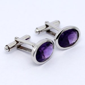 Natural Amethyst Cufflink, Solid 925 Silver Cufflink, February Birthstone, Minimalist Cuff links, Oval Amethyst Cufflinks, Cufflink For Men