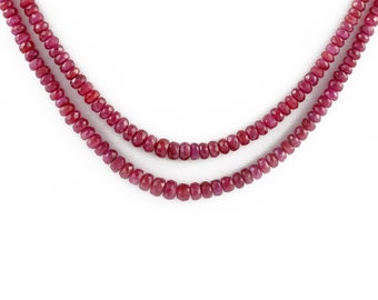 Faceted Ruby Beaded Necklace, Minimalist Two-Line Rondelle Necklace