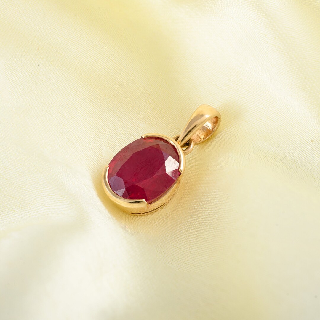 Charming Ruby Natural Ruby Necklace, Solid 14K Gold, Ruby Charm Pendant, July ...