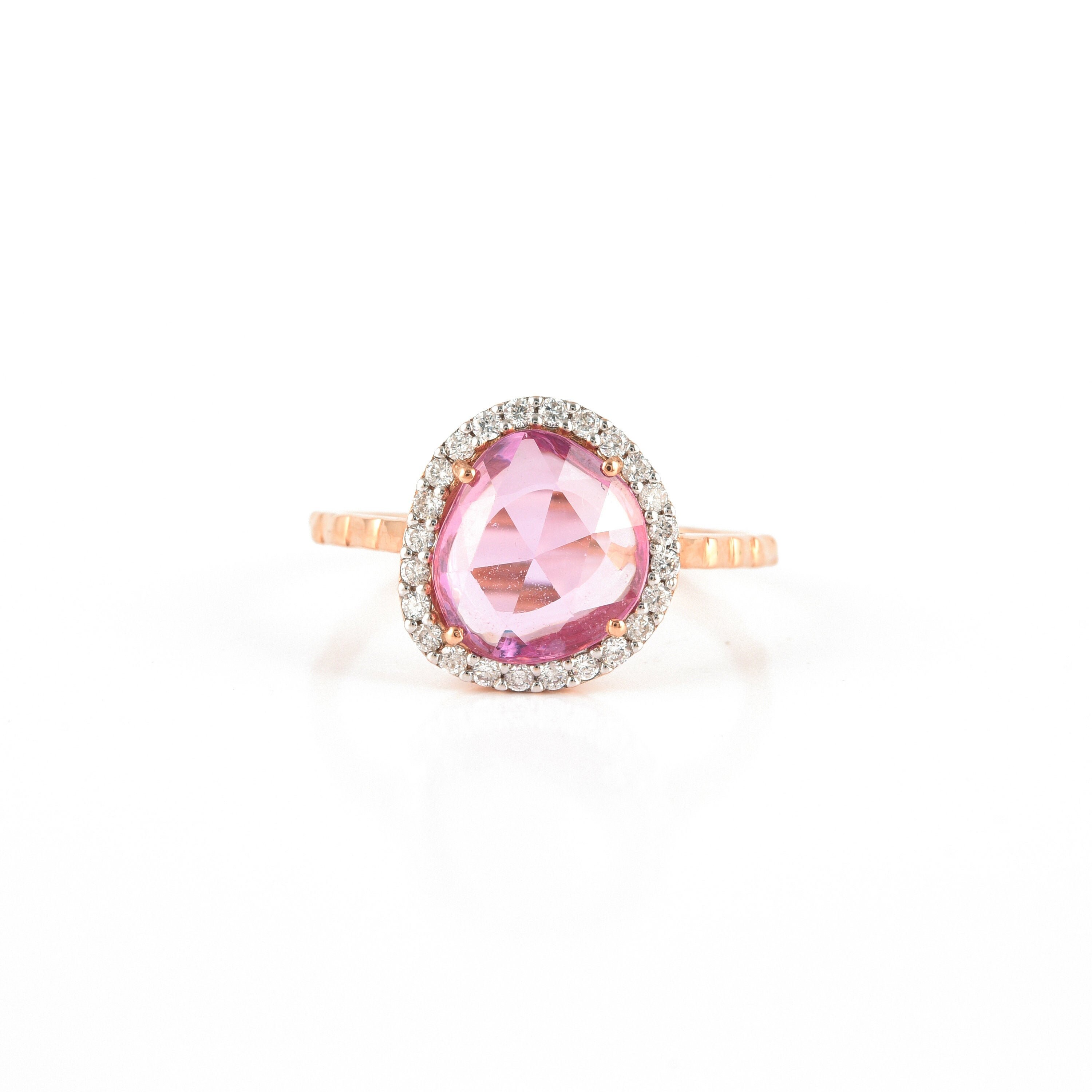Natural Pink Sapphire & Diamond Ring 18K ROSE Gold Ring | Etsy