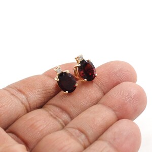 Natural Garnet Diamond Gold Stud, Solid 14K Gold Earring, Real Garnet Diamond Earring, January Birthstone Studs, Minimalist Earrings Studs
