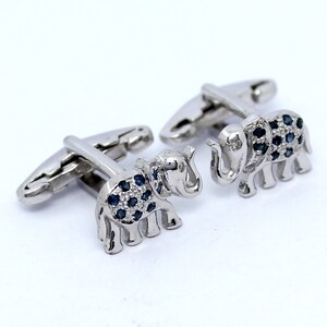 Natural Sapphire cufflink, Diamond cuff link, Solid 925 Sterling Silver Cufflinks, Minimalist Silver Cufflink, Indian Elephant Cufflinks