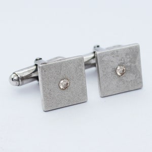 Natural Small Diamond Cufflinks, Solid 925 Sterling silver cufflink, Matt Finished Silver Cuff link, Minimalist cuff link For Men And Women