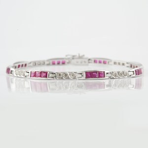 Natural Ruby Diamond Bracelet, Solid 925 Silver Bracelet, Tennis Ruby Bracelet, July Birthstone Bracelets, Minimalist Statement Bracelets