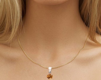 天然シトリンネックレス、ソリッド18Kホワイトゴールドペンダント