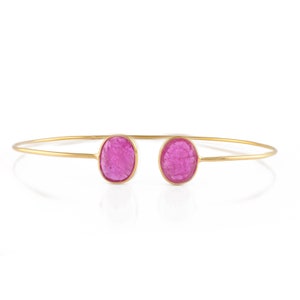 Natural Red Ruby Bangle Bracelet, Solid 18K Gold, Precious Gemstone Bracelet, Open Cuff Bangle Bracelet, Dainty Bracelet, Christmas Gift