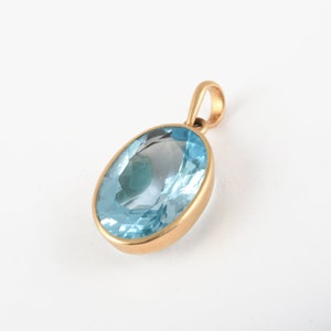 Collar de topacio real, colgante de oro macizo de 18 quilates, collar de topacio azul, collar con piedra natal de diciembre, collar minimalista, collar llamativo de oro