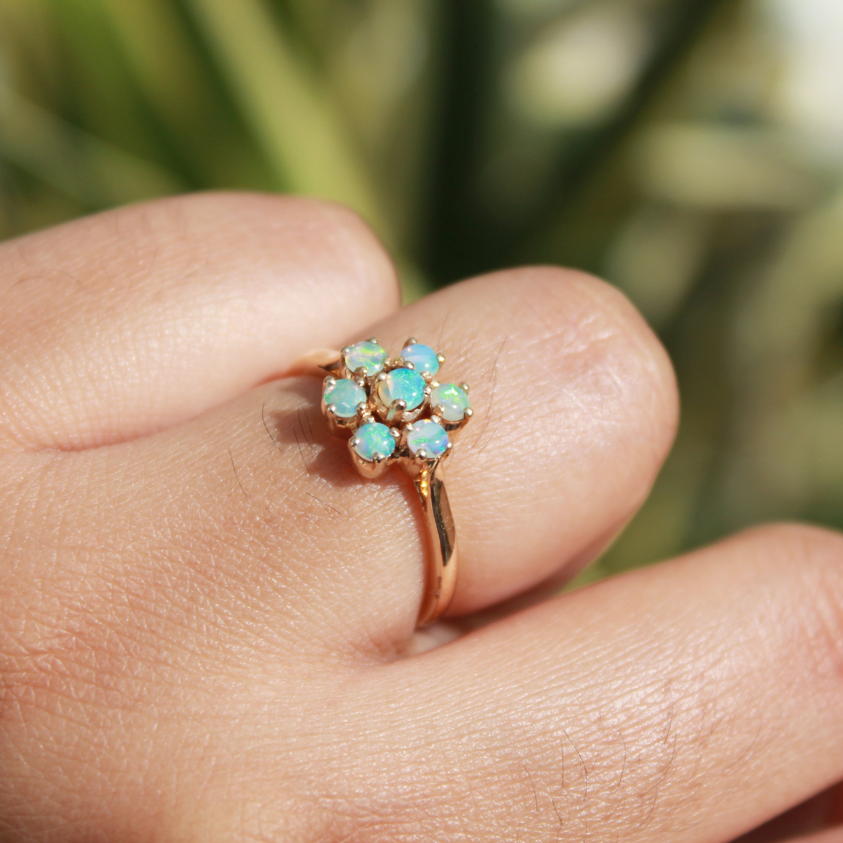 14K Gold Ring Vintage Opal Flower Ring October Birthstone Etsy