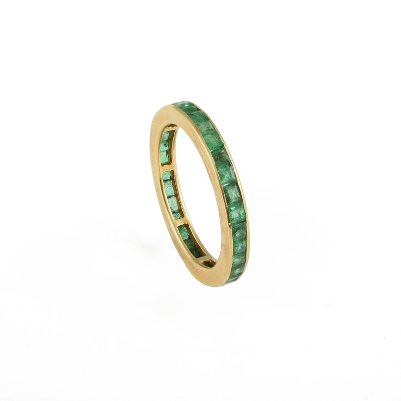 Natural Emerald Gold Band, Solid 18K Gold Ring, Eternity Band, May Birthstone Ring, Stackable Minimalist Ring, Wedding Band, Christmas Gift image 4