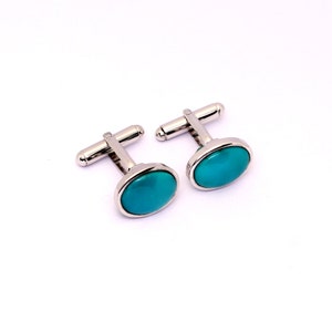 Gemelos de plata con turquesa natural, gemelos de plata 925, gemelos con piedra de nacimiento de diciembre, gemelos minimalistas de plata, regalo para el Día del Padre