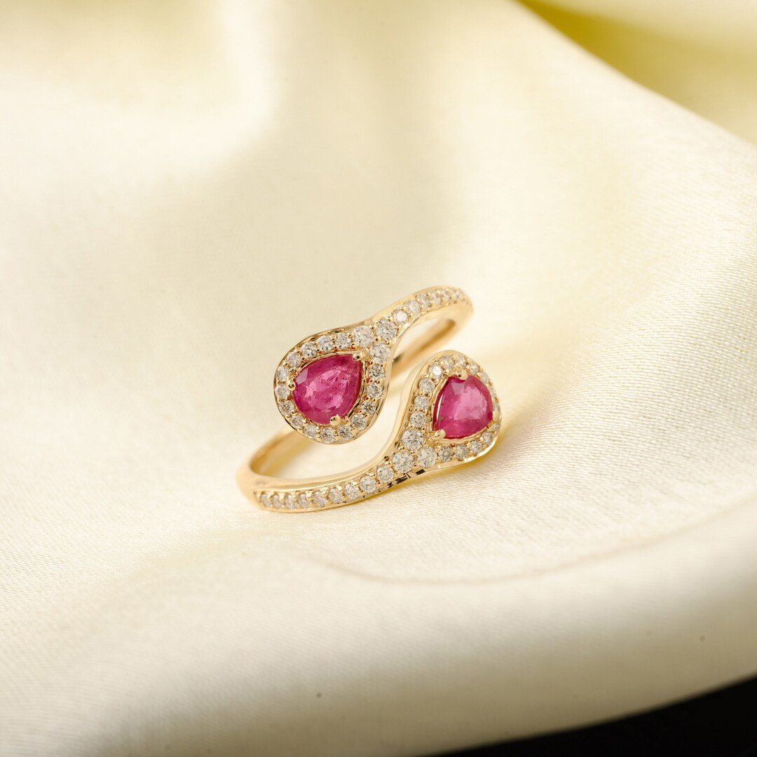 Natural Ruby Diamond Ring, Solid 14K Gold, July Birthstone Ring ...