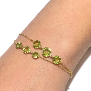 Natural Peridot Chain Bracelet, Solid 18K Gold Peridot Bracelet, August Birthstone Bracelet, Charm Link Bracelet, Minimalist Gold Bracelet