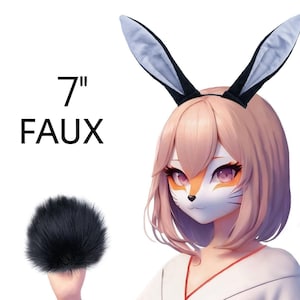 Bunny Tail, Rabbit Tail,  Bunny cosplay tail, Black bunny tail, Petplay bunny tail,  Okova tail