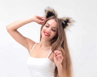Brown Wolf Ears Headband, Faux Fur Werewolf Cosplay