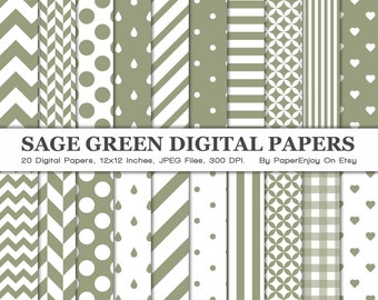 Sage Green Digital Paper, Green Digital Paper, Green Digital Pattern, Scrapbook Paper, Commercial Use, Instant Download - DP31