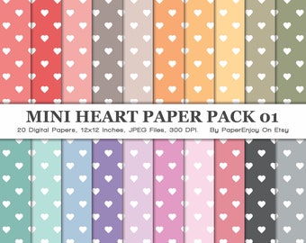 Mini Heart Digital Paper, Valentines Paper, Heart Pattern Paper, Heart Digital Background, Seamless, Utilisation commerciale, Téléchargement instantané - DP04