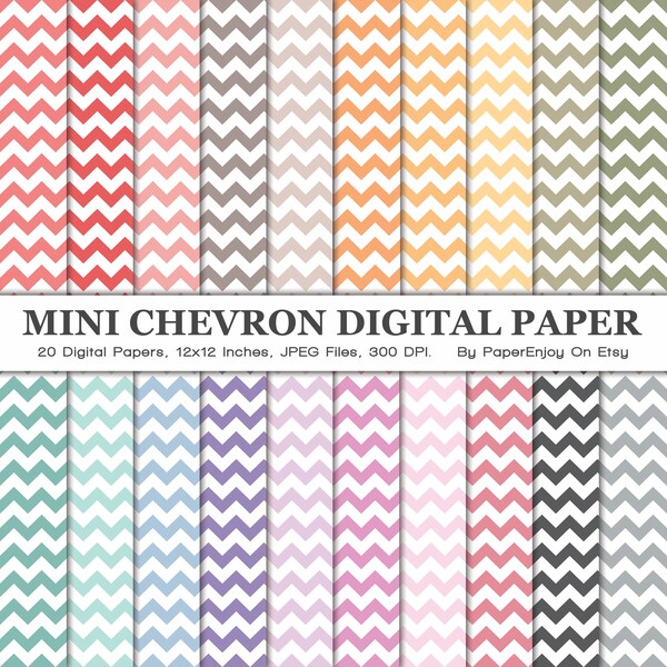 Mini Chevron Digital Paper, Chevron Pattern, Chevron Background, Scrapbooking Paper, Small Chevron Digital Paper, Instant Download- DP07