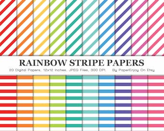 Rainbow Stripe Digital Paper, Rainbow Digital Pattern, Rainbow Scrapbook Paper, Rainbow Stripes, Rainbow Background, Instant Download - DP38