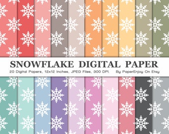 Snowflake Digital Paper, Christmas Digital Patterns, Pastel Papers, Festive Digital Pattern, Commercial Use, Instant Download - DP34