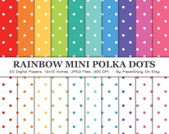 Regenbogen Polka Dots Digitales Papier - Mini Polka Dot, Spots Muster, Kreis Hintergrund, Scrapbooking, kommerzielle Nutzung, Instant Download - DP39
