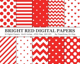 Red Digital Paper Pack - Red and White Pattern, Christmas Theme, Scrapbook Paper, Instant Download - DP40