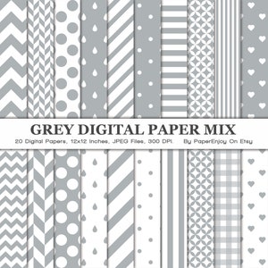 Papier numérique gris, Motif numérique gris, Papier Chevron gris, Fond gris, Papier scrapbook gris, Utilisation commerciale, Téléchargement instantané - DP24