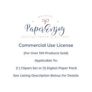 Licença de uso comercial - PaperEnjoy - Mais de 100 produtos vendidos - Aplicável a UM conjunto de clipart ou UM pacote de papel digital - COML100
