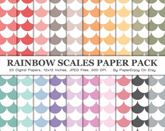Schuppen Digitales Papier für Scrapbooking - Jakobsmuscheln Digitales Papier, Meerjungfrauen waage, Regenbogen Digitales Papier, Scrapbook, Instant Download - DP36