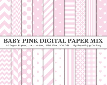 Baby Pink Digital Papers - Pink Paper Pack, ZigZag Pattern, Chevron Background, Perfect For Scrapbook Paper