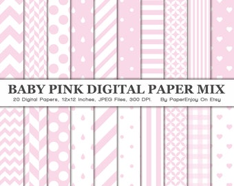 Baby Rosa Digital Papers - Rosa Papier Pack, Zick-Zack-Muster, Chevron Hintergrund, perfekt für Scrapbook-Papier
