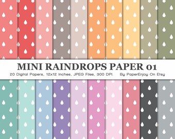 Mini Regentropfen Digitales Papier, Tropfen Digitales Papier, Regentag Muster, Tropfen Digitales Papier, Regenbogen Muster, Instant Download - DP15
