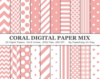 Coral Digital Paper, Coral Digital Pattern, Pink Digital Paper, Coral Scrapbook Paper, Pink Pattern, Commercial Use, Instant Download - DP22