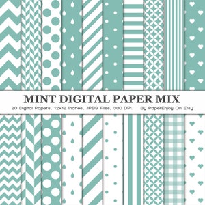 Mint Digital Paper, Mint Digital Pattern, Mint Chevron Paper, Mint Background, Mint Scrapbook Paper, Commercial Use, Instant Download - DP27