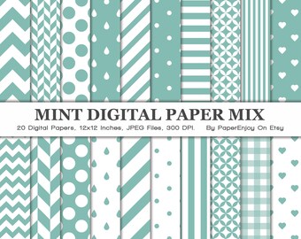 Mint Digitales Papier, Mint Digitales Muster, Mint Chevron Papier, Mint Hintergrund, Mint Scrapbook Papier, kommerzielle Nutzung, Instant Download - DP27