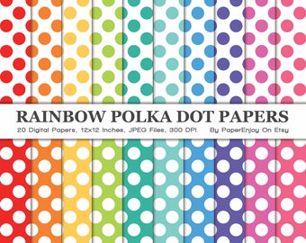 Regenbogen Polka Dot Digitales Papier, Regenbogen Digitales Muster, Regenbogen Scrapbook Papier, Regenbogen Dots, Regenbogen Hintergrund, Instant Download - DP37