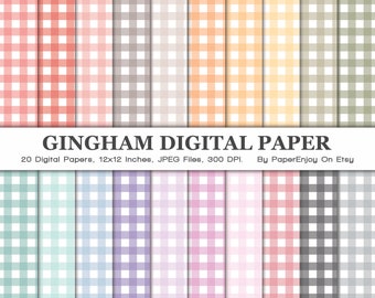 Gingham Digital Paper Pack, Pastell Digitalpaper, Gingham Papiere, Gingham Muster, Überprüfen Scrapbooking Papier, Instant Download - DP12