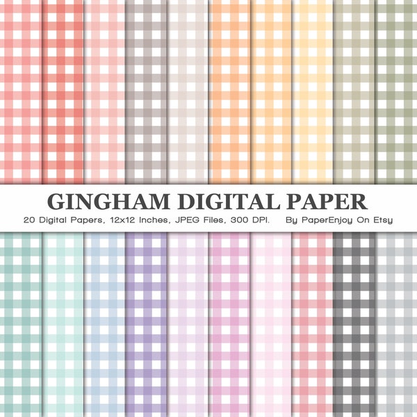 Gingham Digital Paper Pack, Pastel Digitaal Papier, Gingham Papier, Gingham Patroon, Check Scrapbooking Papier, Instant Download - DP12