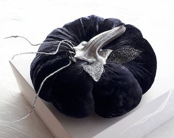 Halloween pumpkin decor Black velvet pumpkins real stems Dark cottagecore decor