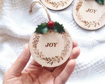 Joy christmas ornament Christmas tree toys Wooden tree baubles