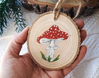 Mushroom christmas ornament Wood slice ornament Cottagecore christmas decoration