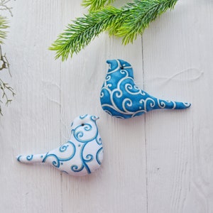 Set 2 Blue Bird Christmas Ornament, Fabric Christmas Home Decor, Holiday ornaments, Christmas decor