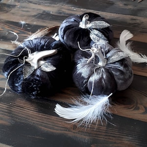 Halloween decorations for table Gothic wedding decor Black velvet pumpkins