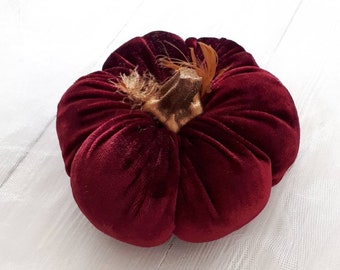 Red pumpkins christmas decor Burgundy velvet pumpkins