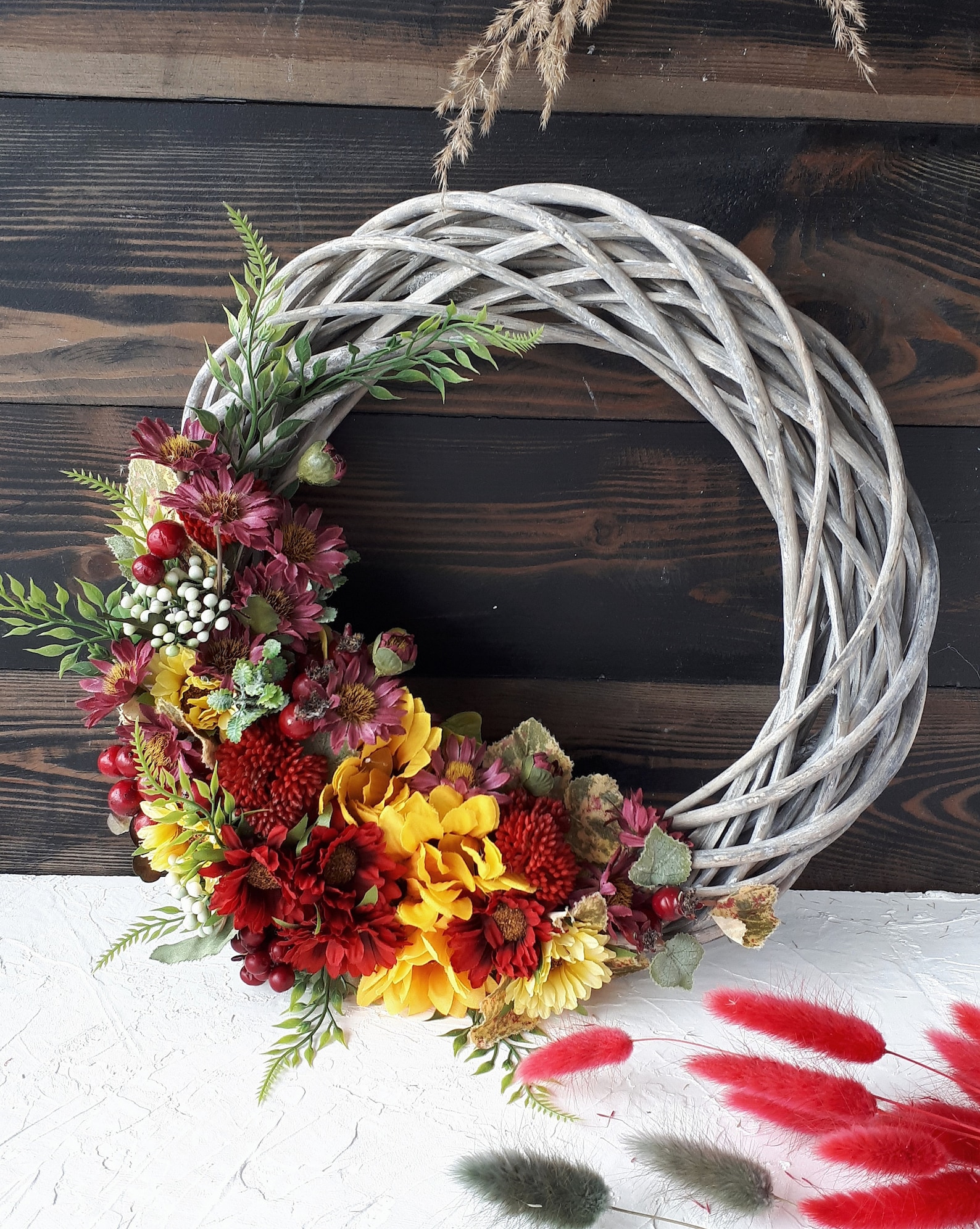 Herbstkranz Mit Beleuchtung - 40cm Türdekoration Mit Ahornblättern